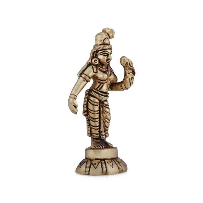 Andal Idol - 3.5 x 1.25 Inches | Antique Brass Idol/ Andal Vigraham for Pooja/ 120 Gms Approx - Brass Murties