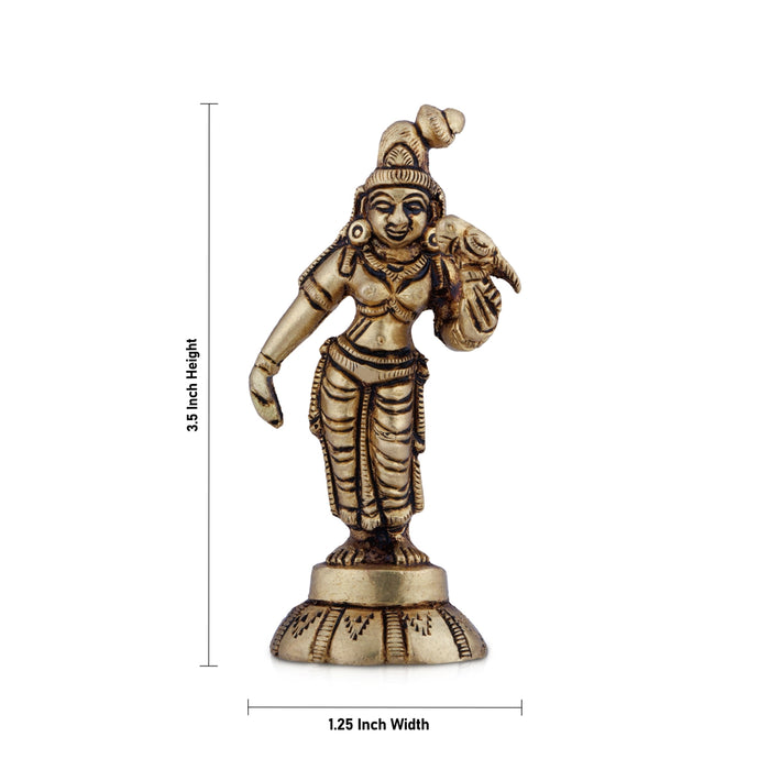 Andal Idol - 3.5 x 1.25 Inches | Antique Brass Idol/ Andal Vigraham for Pooja/ 120 Gms Approx - Brass Murties