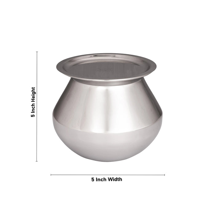 Pot with Lid - 5 x 5 Inches | Pongal Handi/ Stainless Steel Pot/ Cooking Pot for Home/ 405 Gms Approx - Kitchen