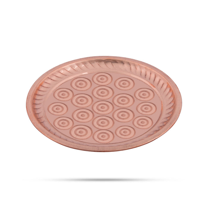 Copper Plate - 0.25 x 6.5 Inches | Ring Design Thali Plate/ Pooja Plate for Home & Puja Purpose - Pooja Plate & Tray