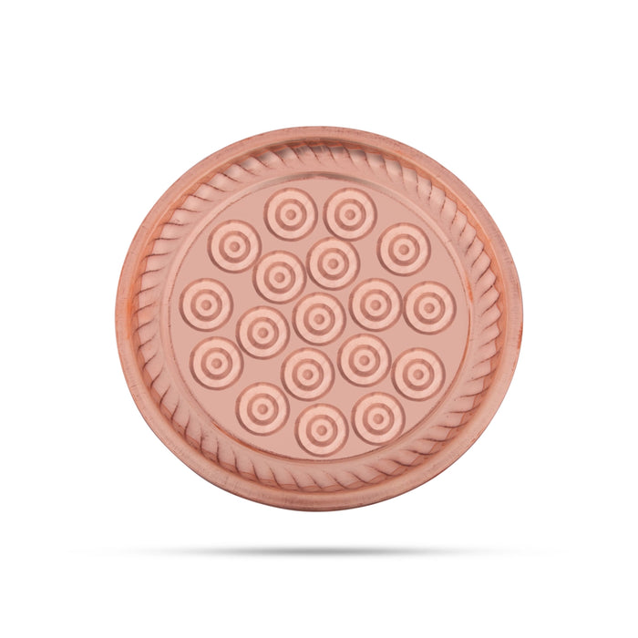 Copper Plate - 0.25 x 6.5 Inches | Ring Design Thali Plate/ Pooja Plate for Home & Puja Purpose - Pooja Plate & Tray
