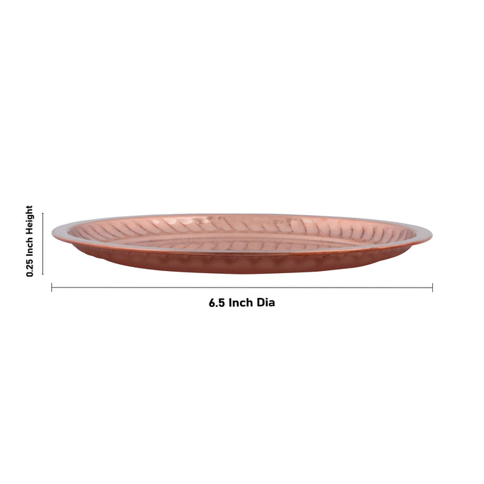 Copper Plate - 0.25 x 6.5 Inches | Ring Design Thali Plate/ Pooja Plate for Home & Puja Purpose - Pooja Plate & Tray