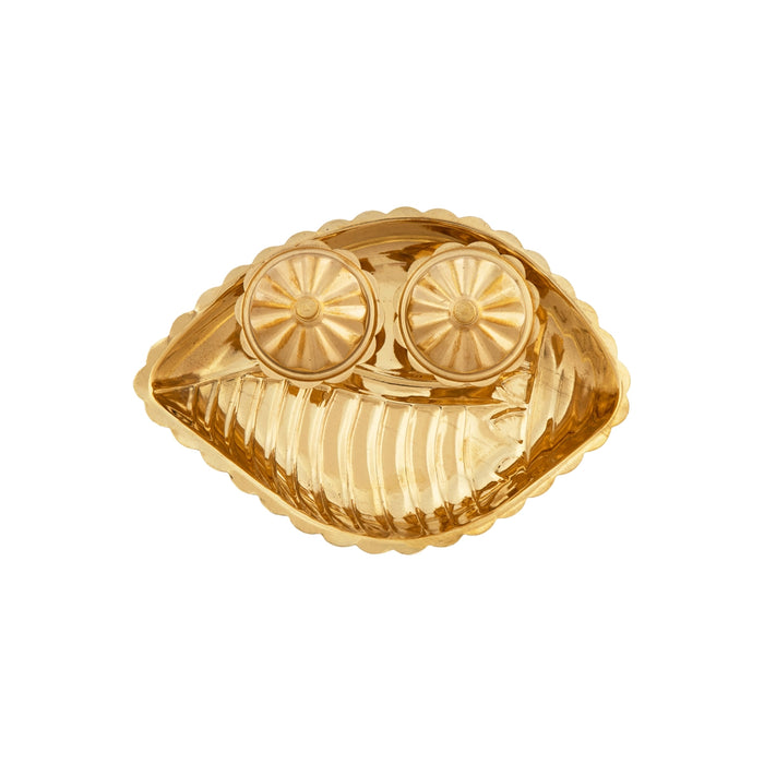 Shankh Shape Plate With Two Kumkum Bharani - 1.5 x 7 Inches | Brass Plate With 2 Cup for Pooja - Sindoor Box