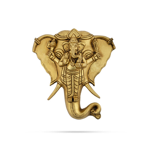 Elephant Head Wall Hanging - 5 x 5.5 Inches | Brass Ganesha Design Wall Hanger/ Wall Decoration for Home - Wall Hanging