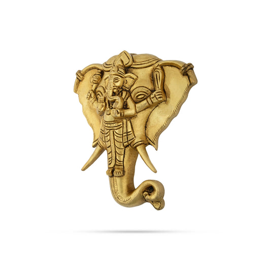 Elephant Head Wall Hanging - 5 x 5.5 Inches | Brass Ganesha Design Wall Hanger/ Wall Decoration for Home - Wall Hanging