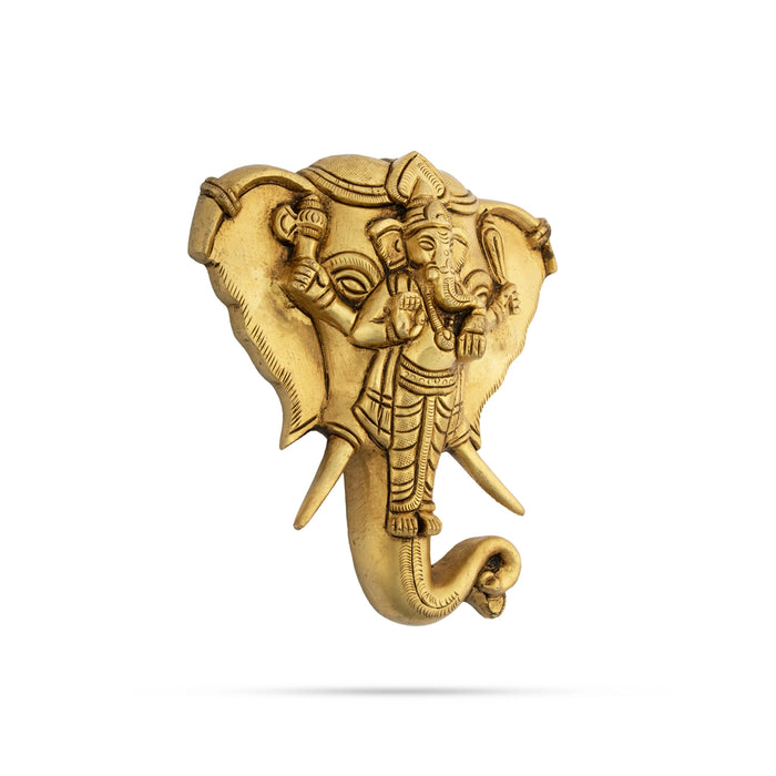 Elephant Head Wall Hanging - 5 x 5.5 Inches | Brass Ganesha Design Wall Hanger/ Wall Decoration for Home - Wall Hanging