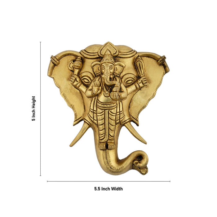 Elephant Head Wall Hanging - 5 x 5.5 Inches | Brass Ganesha Design Wall Hanger/ Wall Decoration for Home - Wall Hanging