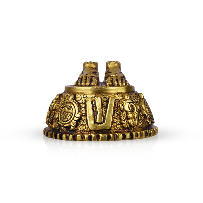Vishnu Padham With Namam Shankh Chakra Design Base - 1.5 x 2 Inches | Brass Antique Polish Vishnu Paduka for Pooja - Pooja Box & Paduka