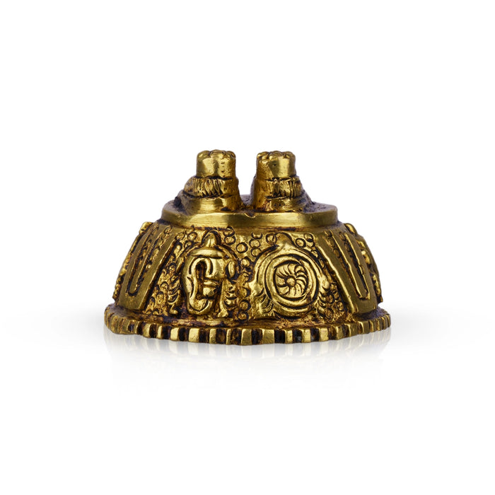 Vishnu Padham With Namam Shankh Chakra Design Base - 1.5 x 2 Inches | Brass Antique Polish Vishnu Paduka for Pooja - Pooja Box & Paduka