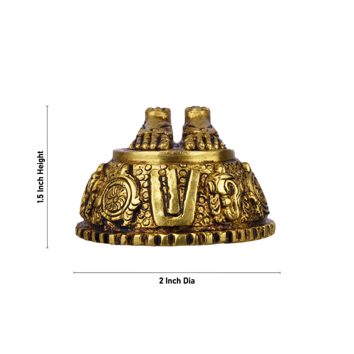 Vishnu Padham With Namam Shankh Chakra Design Base - 1.5 x 2 Inches | Brass Antique Polish Vishnu Paduka for Pooja - Pooja Box & Paduka