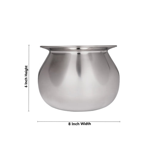 Pot with Lid - 6 x 8 Inches | Dal Handi/ Stainless Steel Pot/ Cooking Pot for Home/ 775 Gms Approx - Kitchen