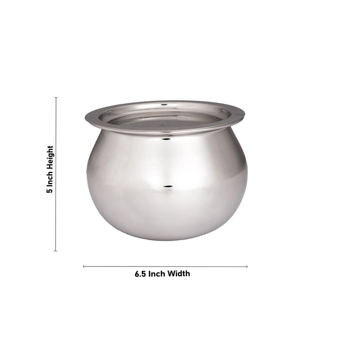 Pot with Lid - 5 x 6.5 Inches | Dal Handi/ Stainless Steel Pot/ Cooking Pot for Home/ 505 Gms Approx - Kitchen