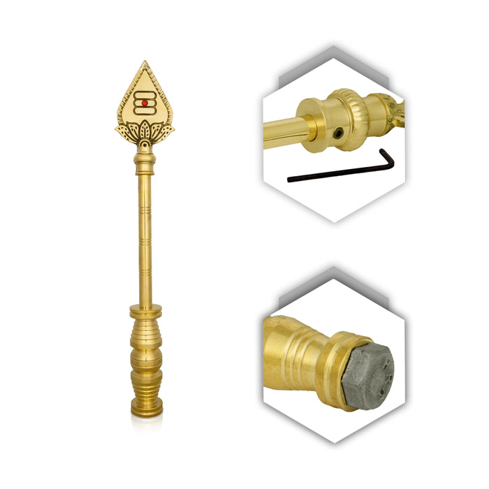 Vel Flag Post - 18 x 3 Inches | Car Flag Post Vel/ Lord Murugan Vel Brass Flag Post for Car/ 1.930 Kgs Approx - Car Stand & Car Accessories