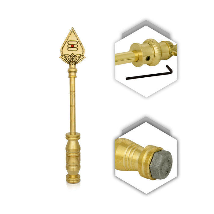 Vel Flag Post - 18 x 3 Inches | Car Flag Post Vel/ Lord Murugan Vel Brass Flag Post for Car/ 1.710 Kgs Approx - Car Stand & Car Accessories