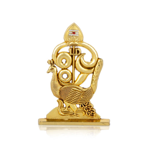Om Peacock With Vel - 2.75 x 1.75 Inches | Zinc & Gold Polish Murugan Vel With Om Peacock for Car Decor - Car Stand & Car Accessories