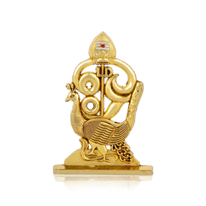Om Peacock With Vel - 2.75 x 1.75 Inches | Zinc & Gold Polish Murugan Vel With Om Peacock for Car Decor - Car Stand & Car Accessories