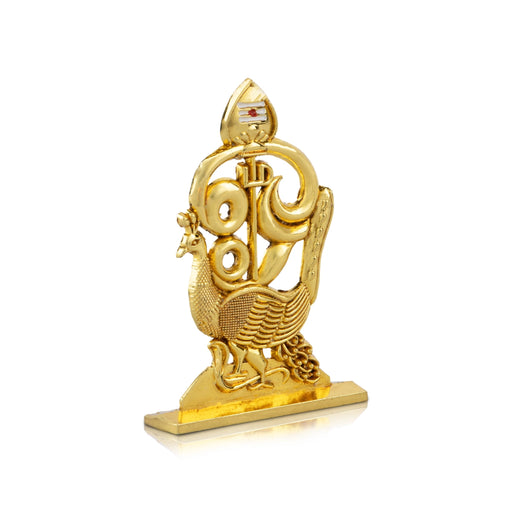 Om Peacock With Vel - 2.75 x 1.75 Inches | Zinc & Gold Polish Murugan Vel With Om Peacock for Car Decor - Car Stand & Car Accessories