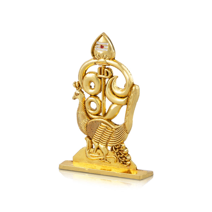 Om Peacock With Vel - 2.75 x 1.75 Inches | Zinc & Gold Polish Murugan Vel With Om Peacock for Car Decor - Car Stand & Car Accessories