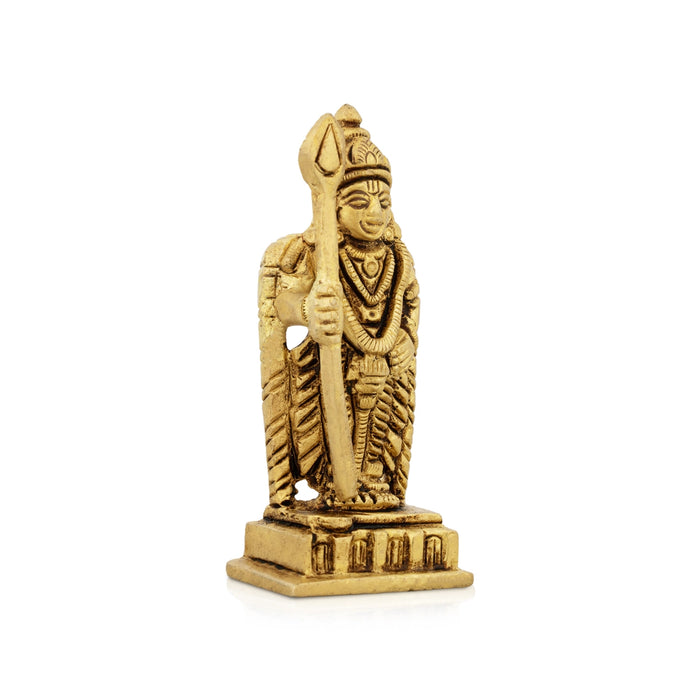 Murugan Statue Standing On Base - 3 x 1.5 Inches | Antique Brass Idol/ Kartikeya Statue for Pooja - Brass Murties