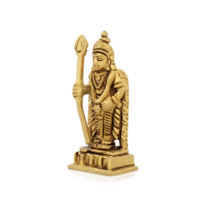 Murugan Statue Standing On Base - 3 x 1.5 Inches | Antique Brass Idol/ Kartikeya Statue for Pooja - Brass Murties
