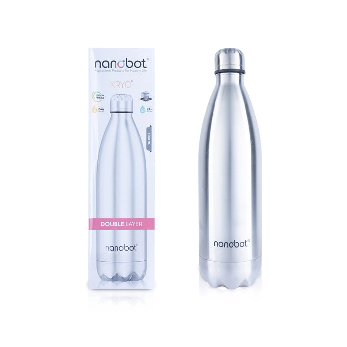 Nanobot Kryo Vaccum Flask - 1 Ltr | Water Bottle/ 13 x 3 Inches/ Stainless Steel Flask for Home