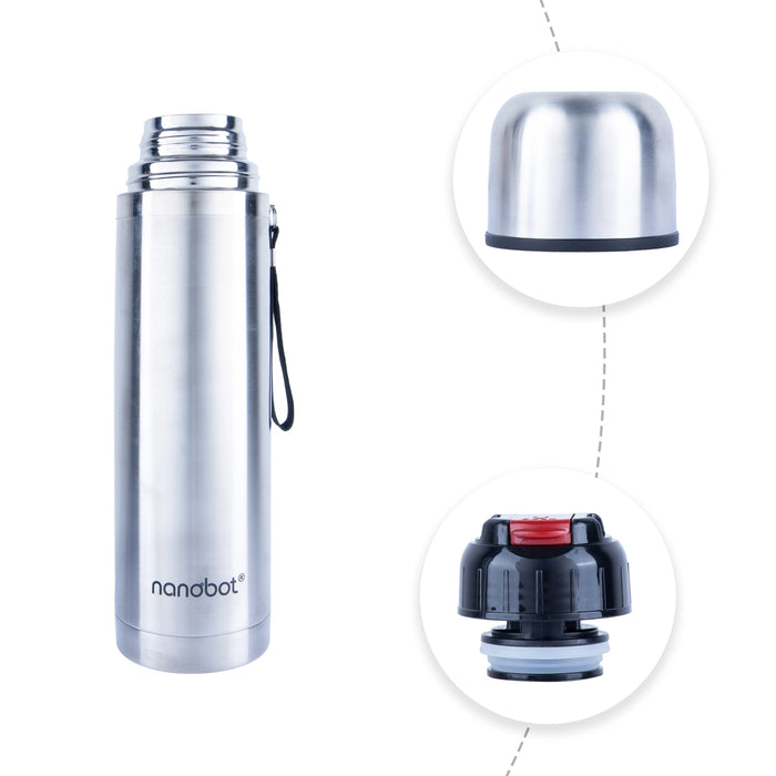 Nanobot Thermax Vaccum Flask - 1 Ltr | Water Bottle/ 13 x 3 Inches/ Stainless Steel Flask for Home