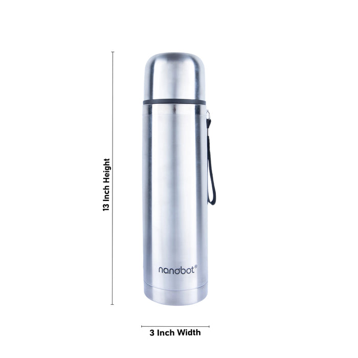 Nanobot Thermax Vaccum Flask - 1 Ltr | Water Bottle/ 13 x 3 Inches/ Stainless Steel Flask for Home