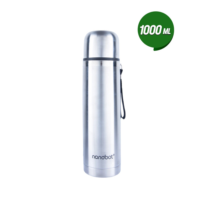 Nanobot Thermax Vaccum Flask - 1 Ltr | Water Bottle/ 13 x 3 Inches/ Stainless Steel Flask for Home