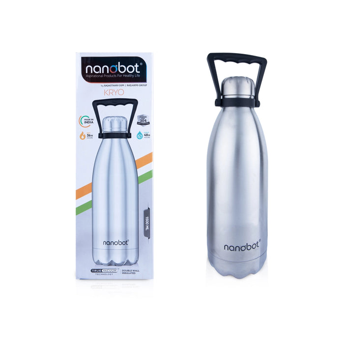 Nanobot Kryo Vaccum Flask - 1.5 Ltr | Water Bottle/ 13.5 x 4 Inches/ Stainless Steel Flask for Home