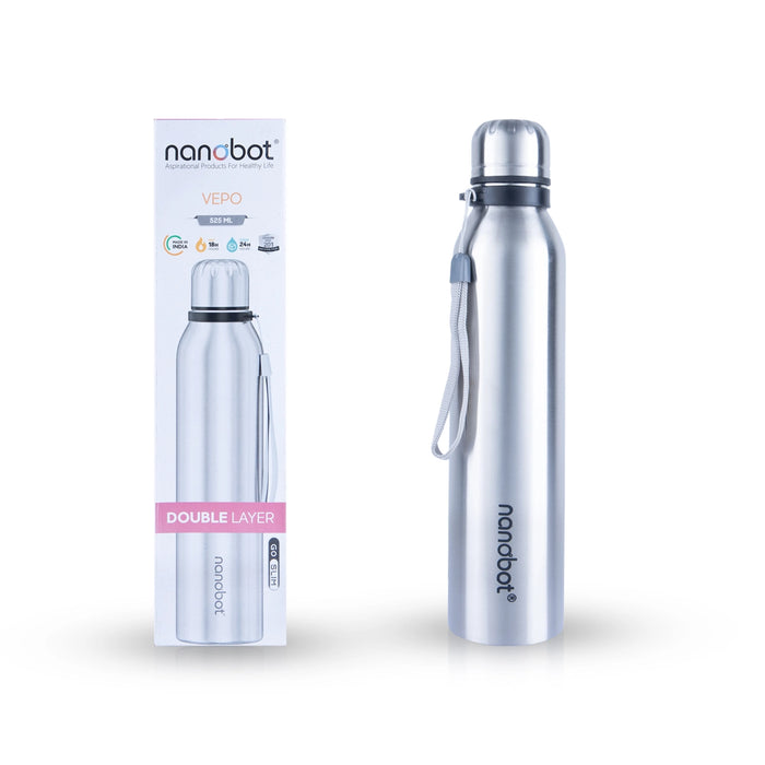 Nanobot Vepo Vaccum Flask - 525 ml | Water Bottle/ 11 x 2.5 Inches/ Flask for Home