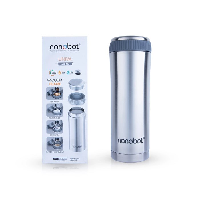 Nanobot Univa Vaccum Flask - 460 ml | Water Bottle/ 8.5 x 2.5 Inches/ Flask for Home