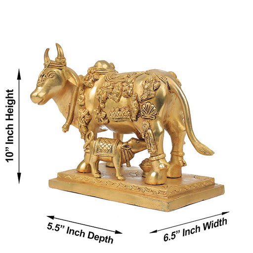 Kamadhenu Statue - 8 Inches | Brass Idol/ Cow and Calf Idol/ Kamadhenu Idol for Pooja - Table Stand Accessories
