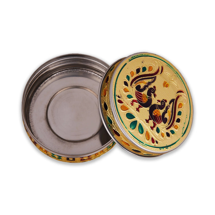Pooja Box - 2.5 x 4 Inches | Gold Meenakari Design Jewellery Box/ Stainless Steel Storage Box for Pooja - Pooja Box & Paduka