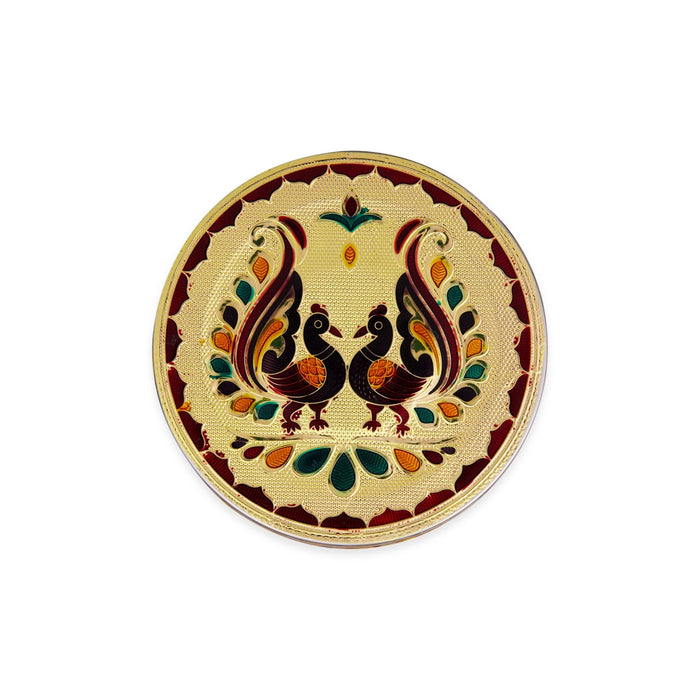 Pooja Box - 2.5 x 4.5 Inches | Gold Meenakari Design Storage Box/ Stainless Steel Jewellery Box for Pooja - Pooja Box & Paduka