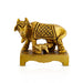 Cow With Calf Idol Standing On Chowki - 2 x 2.5 Inches | Antique Brass Kamdhenu Cow With Calf for Pooja/ 215 Gms - Table Stand Accessories