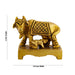 Cow With Calf Idol Standing On Chowki - 2 x 2.5 Inches | Antique Brass Kamdhenu Cow With Calf for Pooja/ 215 Gms - Table Stand Accessories