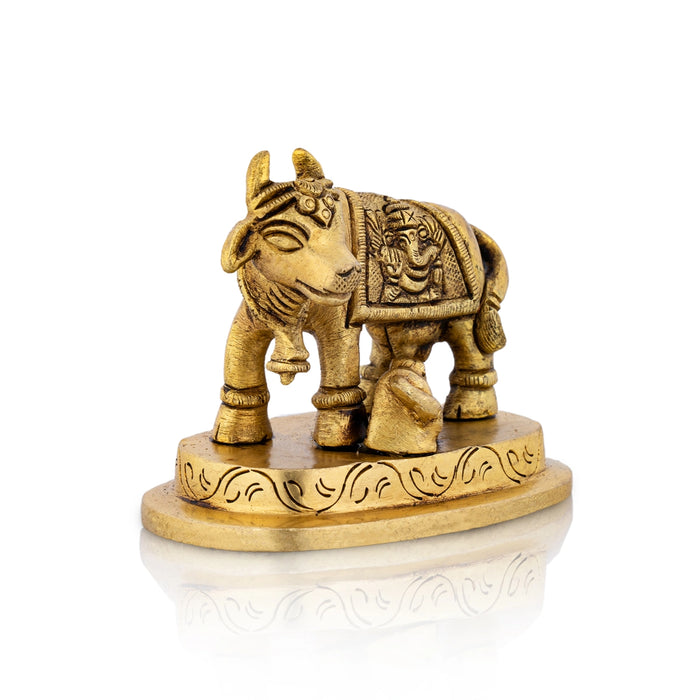 Cow With Calf Idol With Base - 2.5 x 2.75 Inch | Antique Brass Idol/ Kamdhenu Cow With Calf Idol for Pooja/ 235 Gms - Table Stand Accessories