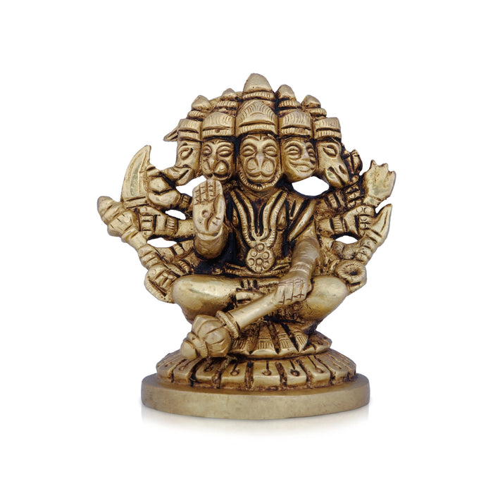 Panchmukhi Hanuman Murti - 3 x 3 Inches | Antique Brass Idol/ Panchmukhi Hanuman Statue for Pooja/ 400 Gms