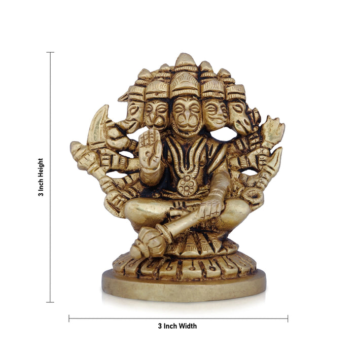 Panchmukhi Hanuman Murti - 3 x 3 Inches | Antique Brass Idol/ Panchmukhi Hanuman Statue for Pooja/ 400 Gms