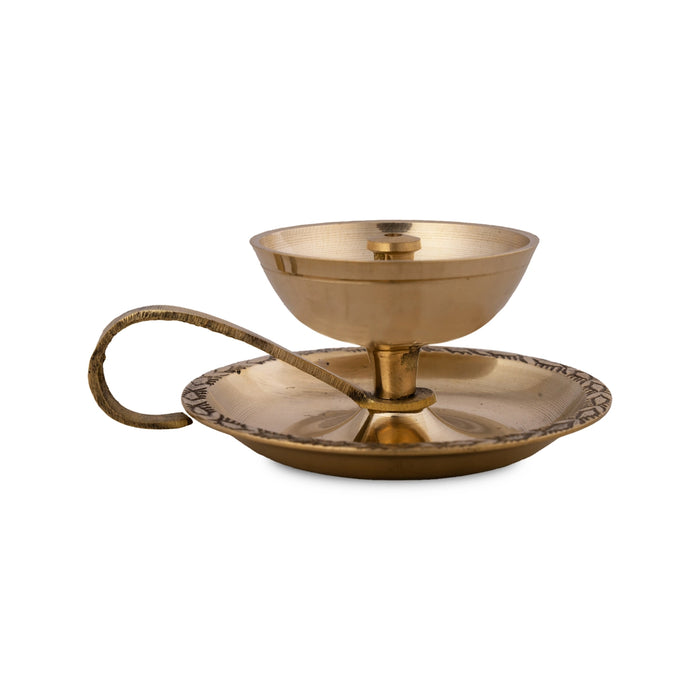 Nanda Deepam With Plate - 2 x 4 Inches | Brass Nanda Vilakku With Handle/ Nandha Vilakku for Pooja/ 130 Gms - Nanda Deep & Pyali Deep