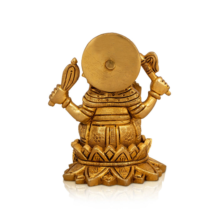 Ganesh Murti Sitting On Lotus - 4.5 x 4 Inches | Antique Brass Idol/ Ganpati Murti for Pooja/ 1.005 Kgs Approx - Brass Murties