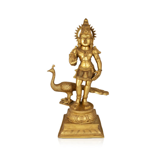 Murugar With Peacock on Base Murti - 28 x 11 Inches | Antique Brass Idol/ Murugan Statue Decor For Home & Pooja - Brass Murties