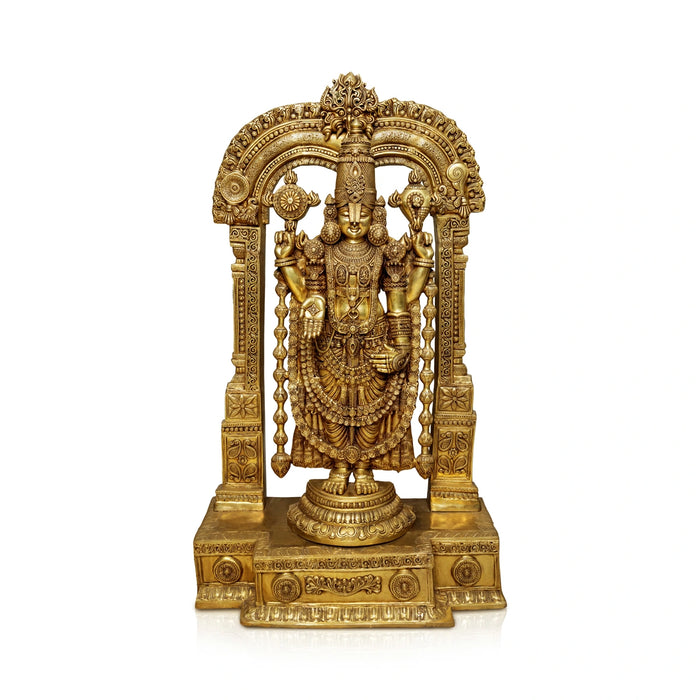 Balaji Peedam with Arch Murti - 60 x 33 Inches | Antique Brass Idol / Perumal Statue For Home & Pooja - Brass Murties