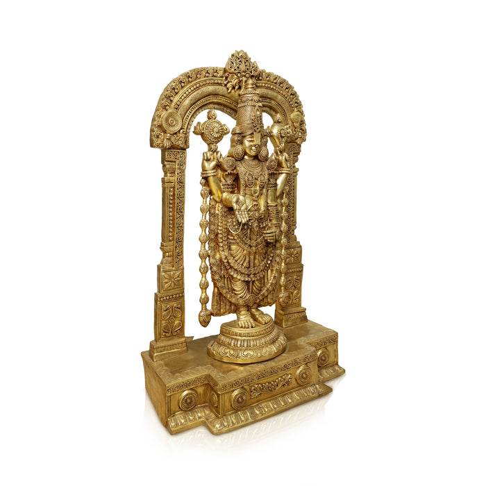 Balaji Peedam with Arch Murti - 60 x 33 Inches | Antique Brass Idol / Perumal Statue For Home & Pooja - Brass Murties