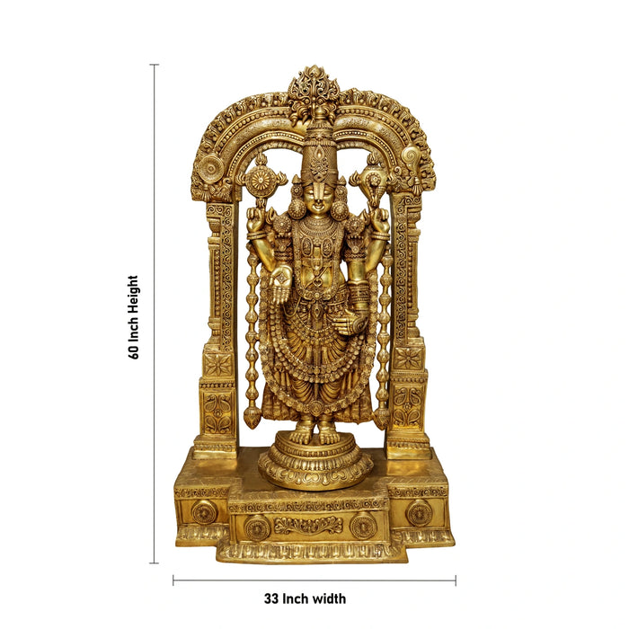 Balaji Peedam with Arch Murti - 60 x 33 Inches | Antique Brass Idol / Perumal Statue For Home & Pooja - Brass Murties