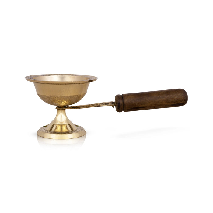 Dhoop Dhani With Wooden Handle - 2.75 x 8 Inches | Brass Dhup Dhani/ Sambrani Burner for Pooja/ 220 Gms Approx - Sambrani Stand