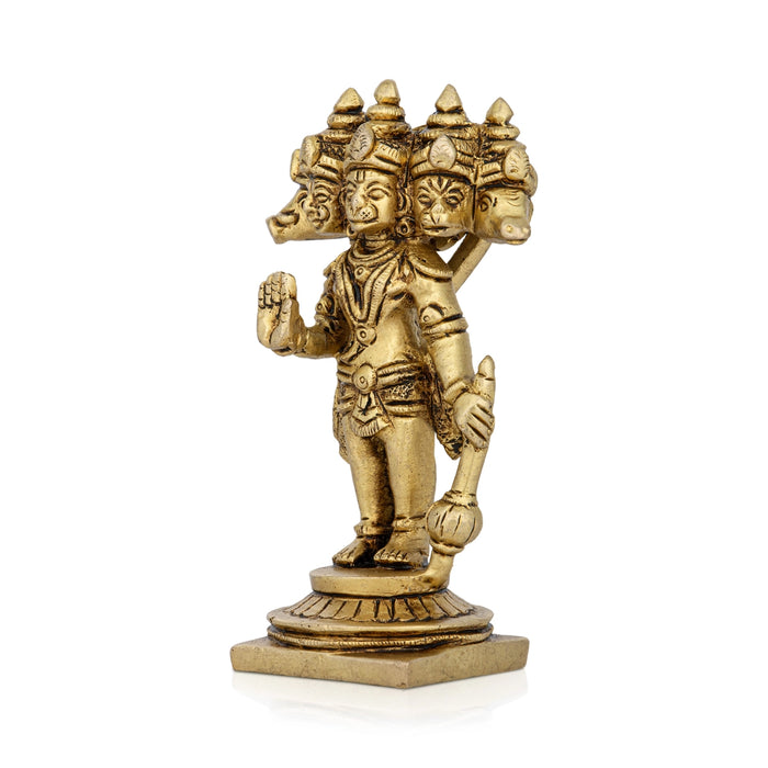 Panchmukhi Hanuman Murti Standing On Base - 4.5 x 2.5 Inches | Antique Brass Idol/ 5 Face Anjaneya Statue for Pooja - Brass Murties