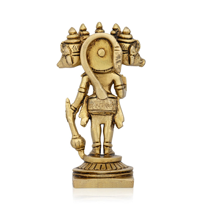 Panchmukhi Hanuman Murti Standing On Base - 4.5 x 2.5 Inches | Antique Brass Idol/ 5 Face Anjaneya Statue for Pooja - Brass Murties