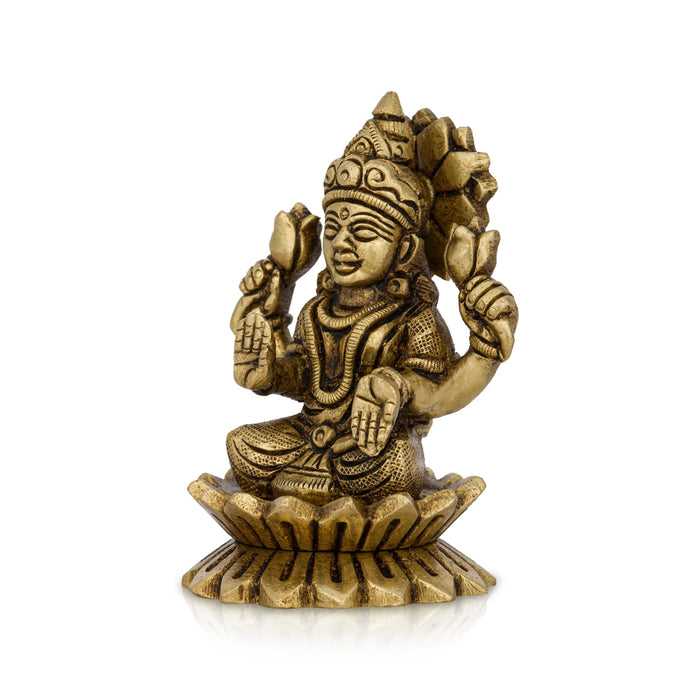 Lakshmi Idol Sitting On Lotus - 3 x 2 Inches | Antique Brass Idol/ Laxmi Murti for Pooja/ 290 Gms Approx - Brass Murties