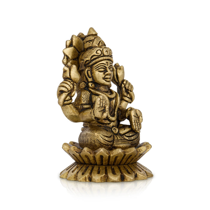 Lakshmi Idol Sitting On Lotus - 3 x 2 Inches | Antique Brass Idol/ Laxmi Murti for Pooja/ 290 Gms Approx - Brass Murties